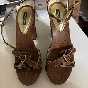 Dolce & Gabbana Leopard Print Heels with Brown Straps